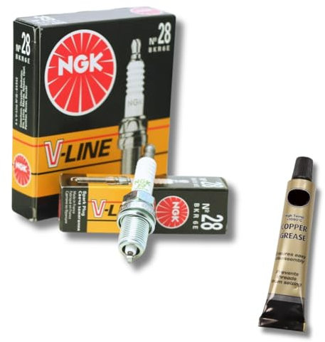 4x Zündkerzen V-Line von NGK passt für VW Polo 9N 1.4 16V 75/80/101PS 2001-2009 + Kupferfett