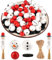 Holzperlen Set -120PCS Holzkugeln mit mit Weihnachtsmann Gesicht, Natürliche Holzperlen mit Loch für DIY Basteln, Holzköpfe für Sorgenwürmchenund Weihnachten Deko (Weihnachten Rot&Weiß)