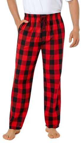 Jveyvth Herren 100% Baumwolle Pyjamahose, Gewebte kariert Schlafhose Loungewear Pyjama Hose mit Taschen