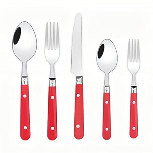 Zwei Nagel Klammer Griffe Küche Edelstahl Besteck Geschirr Besteck Set Steak Messer Gabel Löffel Teelöffel (Rot,5 Stück)
