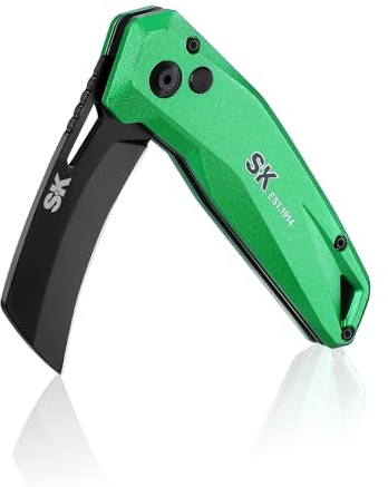 SK Hawkbill Folding Pocket Utility Knife, Premium D2 Curved Blade for Cable Skinning, Carpet, Linoleum, Cardboard, Rope, Wire Cutting