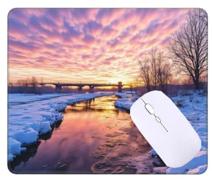 60x40 cm Mouse Mat, Small Mouse Pad Winter Lake, Waterproof Gaming Mouse Pad, Mini Desk Mat With Anti-Slip Base, Stitched Edges Mousepad, Keyboard Mat, Mouse Mats for Desk, Office, Home, Gifts T-2207