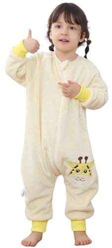 Gigoteuse a Pied Surpyjama Bébé Fille Garçon, Hiver Flanelle Combinaison Pyjama Enfant Turbulette avec Jambes, Cartoon Manches Longue Dors Bien Grenouillère Sac de Couchage Girafe 90(18-24 Mois)