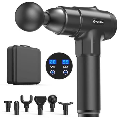 AERLANG Pistolet de Massage Musculaire,masseurs électriques portables de Massage Masseur de Muscle pistolet masseur Six têtes réglables différentes – Option 20 vitesses