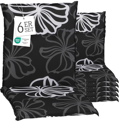 Beo® Barcelona Niedriglehner Gartenstuhlauflagen 6er Set | Waschbar | Öko-Tex Standard | Atmungsaktive Sitzkissen Outdoor | UV-beständig | Extra Dicke Polsterung