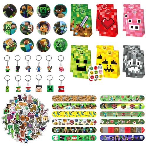 106 PCS Jeux Vidéo Fête D'anniversaire D'enfant Cadeaux D'invité Gamer Theme Set D'accessoires De Fête Avec Des Bracelets Porte-Clés Sacs Cadeaux Autocollants
