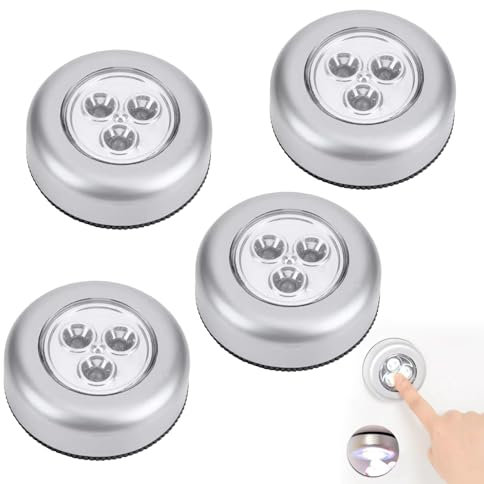 LED Touch Lampe,Selbstklebende Küchenlampen,Batteriebetriebenes Puck Light,Touch Lampe,Geeignet für Schränke,Kleiderschränke,Badezimmer,Korridore (Batterien nicht enthalten),4 pcs