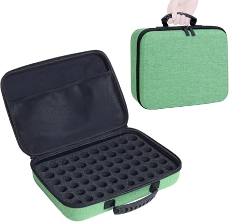 LANDFOBO ätherische Öle Tragetasche hält 60 Gitter für 1-3ML Rollenflaschen 5ml, 10ml, 15ml Flaschen Lagerung Organizer Beutel Hard Shell Eva, ätherisches Öl Beutel mit abnehmbarem Schwamm Pad Grün