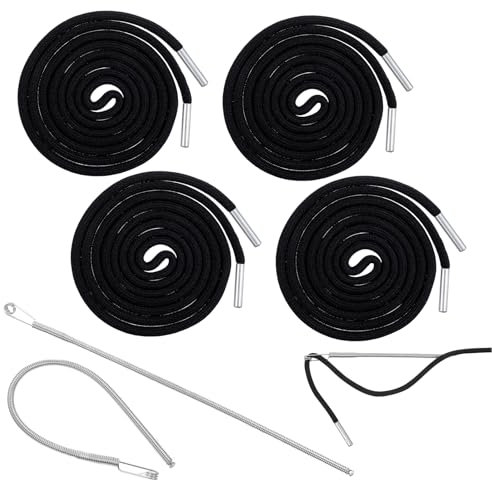 Larrel Lot de 4 cordons pour pantalon de jogging, 140 cm, noirs, pour sweat à capuche, avec aiguille à enfiler, cordon de serrage de rechange, pour pull à capuche, short, pantalon de jogging, pantalon