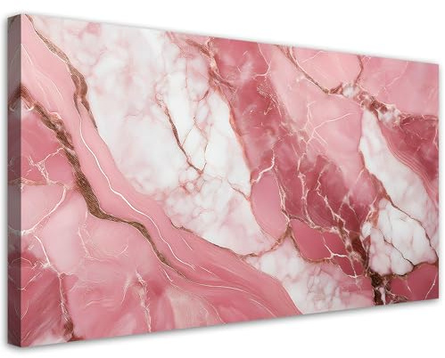 Feeby Bild auf Leinwand - Wandbilder Wohnzimmer Aesthetic - Rosa Marmor Stein Gold Elemente - 80x40 1tlg - Schlafzimmer Wandekoration - Bilder Zimmer - Living Room - Deko Wandbilder - Moderne Bild