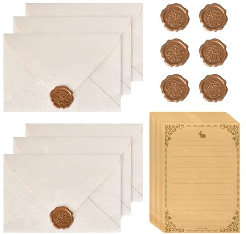 22 Stück Vintage Briefpapier mit Umschlag Set, 10 A5 Briefpapier Vintage Papier 6 Leinenumschlag Umschläge und 6Wachssiegel, für Geburtstag, Hochzeits Einladung Grußkarten(Weiß)