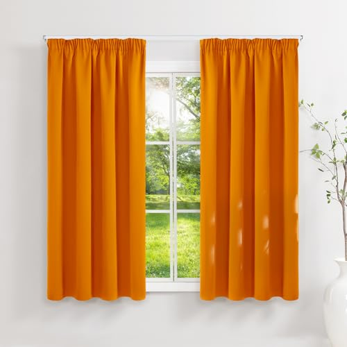 Runyéla Gardinen mit Kräuselband Vorhänge Blickdicht Orange Verdunkelungsvorhänge 2er Set 140 x 120 (HxB) für Schienensystem, Thermovorhänge Kälteschutz Schiebegardinen für Wohnzimmer Curtain
