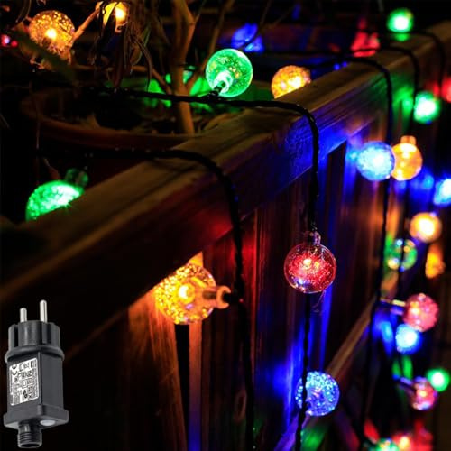 MOLVCE Lichterkette Außen Strom 10M 100led, Lichterkette Kristall Kugel Außen Wasserdicht mit Stecker, 8 Modi und Timer für Innen Außen, Balkon, Garten, Bäume, Hochzeit, Weihnachten, Bunt