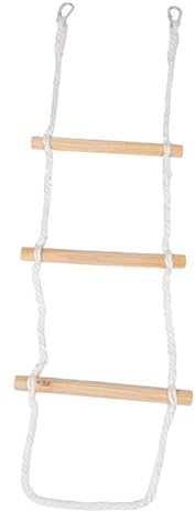 Escalera de Cuerda para Litera, Colgante, Plegable, Portátil, Beige | Madera y Cuerda de Algodón, para Casas y Patio, Uso en Litera, Columpio o Juego