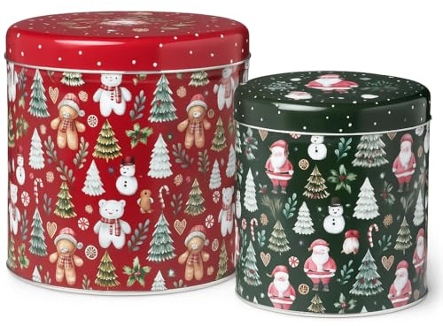 Muddy Hands Set of 2 Nesting Christmas Storage Tins – Gingerbread & Santa Design – Festive Containers for Sweets, Biscuits, Chocolates & Cookies – Gift Boxes