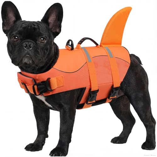 ASENKU Hundeschwimmweste Größe M für kleine & mittlere Hunde, Schwimmweste Hund Hai mit Rettungsgriff, Reflektorstreifen & D-Ring, ideal für Schwimmen, Boot, Strand & Abenteuer
