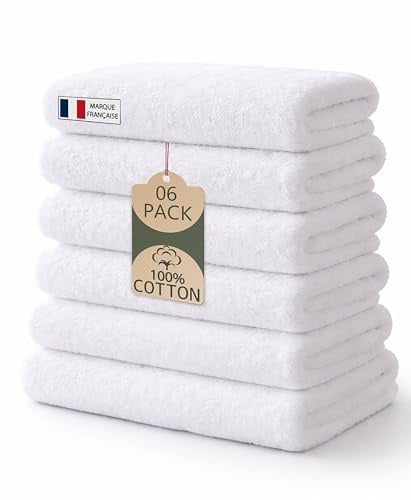Caramont Lot de 6 Serviettes de Bain 70x140 cm – 100% Coton, Ultra Douces, Très Absorbantes, Séchage Rapide, Qualité Hôtelière – Blanc – pour Salle de Bain, Douche, Gym, Hôtel et Spa