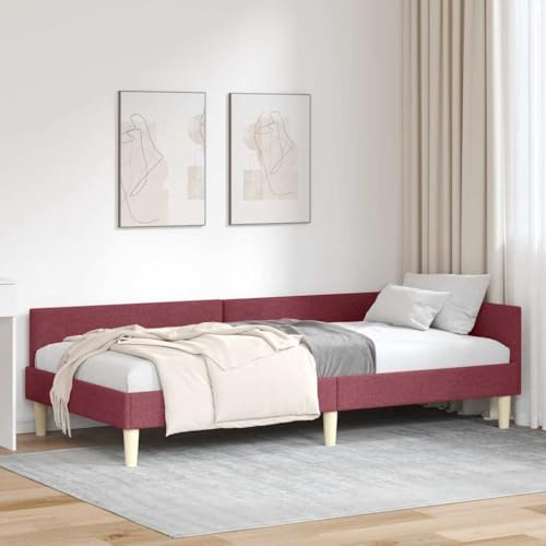 Owoxanthellate Eckbett 194×94×57 cm Weinrot L-Design Stoff Holz Lattenrost Sofa-Gästebett