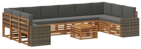 vidaXL Outdoor-Sofagarnitur 11 pcs Natur und Anthrazit Polyester, Gartenlounge, modernes Sofa für draußen, haltbare Terrassenmöbel, Coole Sitzgruppe