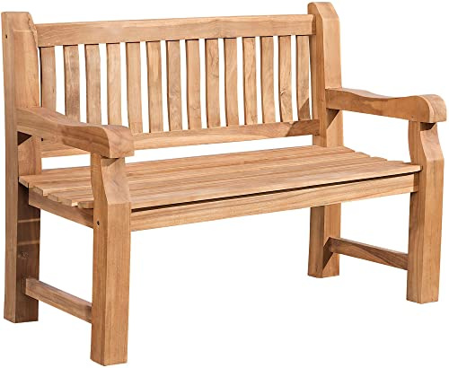 DELUKE Gartenbank Teakbank DEGAD Holz Teak 120x61x93 cm | Holzbank 120 cm Gartenbank Sitzbank Mit Lehne Wetterfest Bank Garten Terrasse
