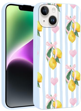 Phoona Coque pour iPhone 8/SE 2022/7/SE 2020 4.7 Pouces Étui Cover Case Housse Léger Antichoc Protection Objectif Anti-poussière avec Aesthetic Motif de Citron Nœud Papillon Rose et Cœur, Bleu