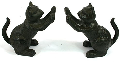 Black Ginger Set of 2 Cast Iron Cat Bookends/Door Stops - Playful Feline Design, for Cat and Book Lovers