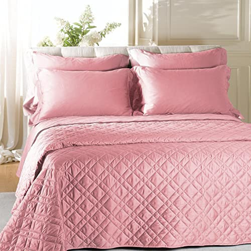 Caleffi - Copriletto-trapuntato Raso Tinta Unita Matrimoniale Rosa