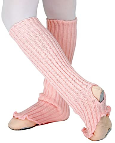 DANCEYOU Girls Leg Warmers Ballet Dancer Stirrup Crochet Leg Socks for Dance Party Sports Yoga Casual Socks, 40 cm Pink