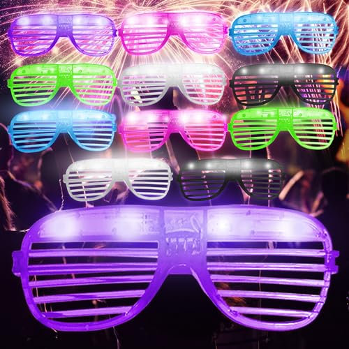 Jaunty 12pk Party Flashing Glasses - Neon Rave Accessories - Light Up Glasses for Adults - Multicolour LED Glow for Birthdays, Festivals, Halloween, Dance Events, Fancy Dress, and Celebration Parties