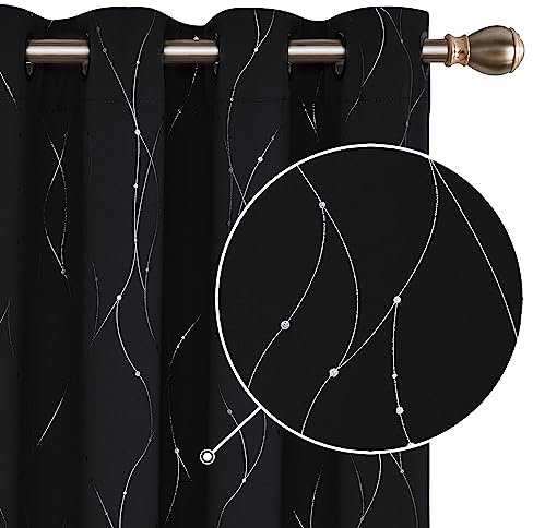 Deconovo Verdunkelung Gardinen, Blickdicht Ösenvorhang, Thermogardinen für Wohnzimmer, 229x168 cm(HöhexBreite), Schwarz, 2er Set