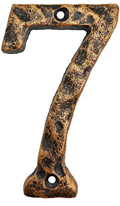 Hausnummern, rustikale Hausnummer aus Gusseisen, mit einzigartigem gehämmertem Aussehen mit ungleichmäßigem antikem Messing-Finish, Nummer 7
