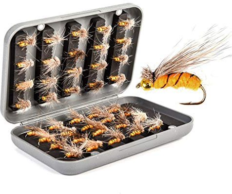 CHSEEO 40 Stück Angel-Fliegen Kunstköder Set Angel-Köder Fliegen Forellenköder Fliegen Fischen Köder Haken Perfekt zum Zander Angeln Barsch Forelle Dorsch Angelzubehör Angelset #1