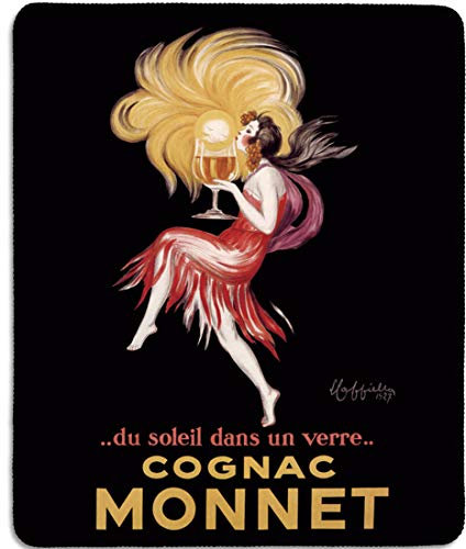 dealzEpic - Art Mousepad – Naturkautschuk Mauspad mit berühmtem Fine Art Gemälde von Vintage Cognac Monnet Wein Poster Sonne im Glas von Leonetto Cappiello – genähte Kanten – 24,1 x 20,1 cm