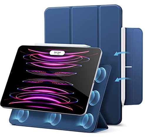 ESR Cover per iPad Pro 12.9 (2022/2021/2020), iPad Air 13 (2025/2024), Custodia Magnetica con Supporto Trifold, Aggancio Magnetico, Supporto per Pencil Pro/Pencil USB-C, Auto Attivazione/Standby, Blu