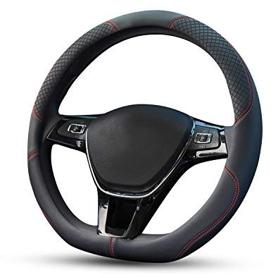 Ergocar Sport D-Form Auto Lenkradbezug Rutschfester Auto Lenkradschutz D-Typ Atmungsaktiv Mikrofaser PU Leder für Durchmesser 38cm (15 ) (Schwarz)