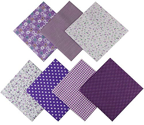 Jukway 7 Stück Baumwollstoff 50 x 50 cm Quadrate Patchwork Stoffe zum Nähen Quilten DIY Dekoration Basteln Handwerken, Reine Baumwolle Stoff Bedruckte Verschiedene Muster Stoffpakete (Violett)