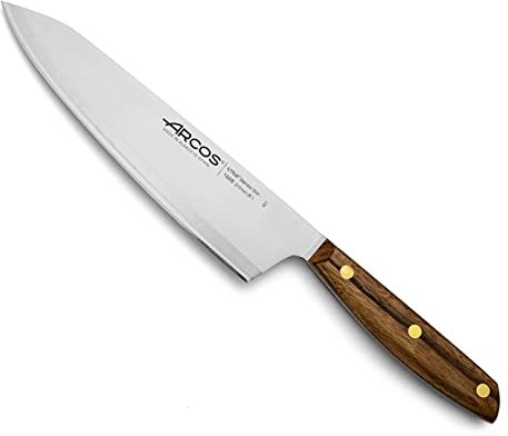 Arcos Couteau de Chef en Acier Inoxydable 210 mm – Couteau de Cuisine Professionnel pour la Cuisson, Manche en Bois d'Ovengkol 100% Naturel FSC – Marron, Série Nordika