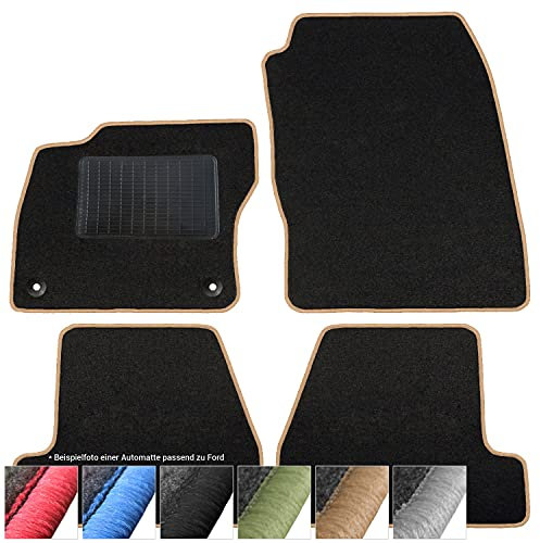 moto-MOLTICO Fußmatten Auto - Velours Autoteppiche passend für Ford Fiesta (2011-2017) - 4-teiliges Set - Schwarze Automatten mit Beigen Ziernähten