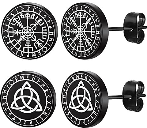 FaithHeart Retro 2 Pair Ohrstecker Valknut Ohrstecker Viking Wotansknoten Ohrstecker Keltischer Knot Ohrstecker mit Rune für Damen Herren Männer