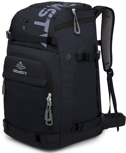 SEMSTY Borsa per scarponi da sci, 55 l, impermeabile, per sci, snowboard, casco, occhiali, guanti e accessori (nero)