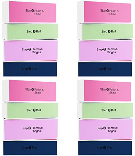 WELLGRO Bloque de limas de uñas, con 4 superficies diferentes, 1ª lima, 2ª eliminación de bordes, 3ª esmerilado, 4ª pulido, cantidad a elegir, 16 unidades