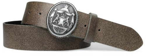 FRONHOFER Damen Trachtengürtel mit dunkler Gürtelschnalle Löwen Wappen Brosche, 17764, Größe:Körperumfang 110 cm/Gesamtlänge 125 cm, Farbe:Trachten-braun