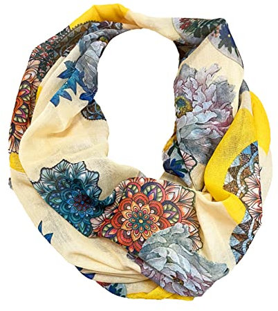 J26 Blumen Mandala Farbverlauf Seide Sommer Loop Verlauf Regenbogen Rainbow Silk Uni Rundschal Schlauchschal Stola Schal leicht (Gelb)