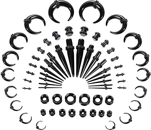 Milacolato 68 Stück Ear Gauges Stretching Kit 12mm Tunnel Dehnstäbe Set 14G-0g Expander Plug Acrylic Silikon Ohr Ohrdehner Set Dehnen Stretching Dehnungsset Piercing Ohr Ohrstrecker