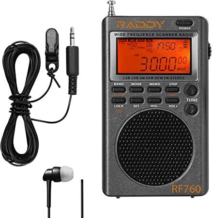 Raddy RF760 Radio de banda ancha de onda corta, radio multibanda FM/AM/SW/CB/VHF (UHF)/WX/aire, radio digital recargable con conector para auriculares, antena de cable de 3 m