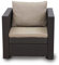 Keter – Loungesessel Rattan-Optik in Anthrazit inkl. passendem Sitz- & Rückenkissen in Capuccino - Rattansessel für Balkon, Garten und Terrasse - Produktmaße: T65xB68xH77