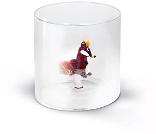 WD Lifestyle Bicchiere in vetro borosilicato in confezione regalo. Capacità: 250 ml Figurina: Volpe