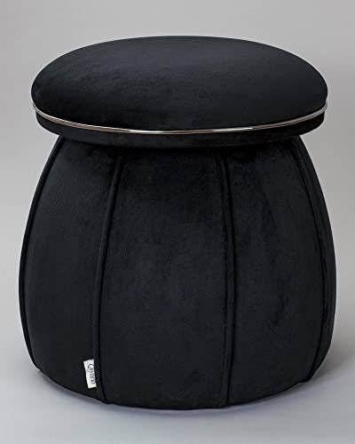 Qiyano Pouf Sitzhocker aus weichem Samtstoff in Schwarz in Kegelform Pilzform für Wohnzimmer, Schlafzimmer, Kinderzimmer, Kunstlederverzierung in Grafit, Höhe ca. 55 cm, Farbe: Schwarz