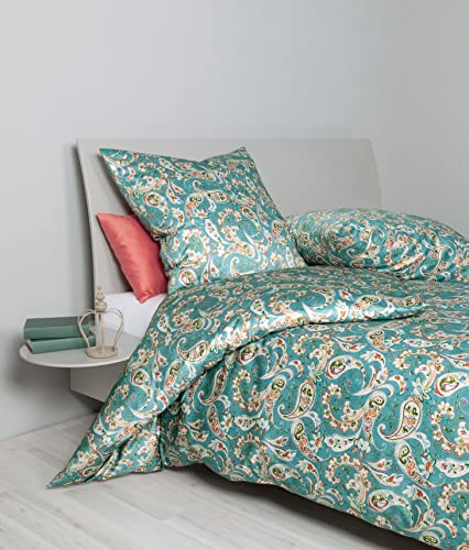 Janine Moments Mako-Satin Bettwäsche 135x200 Paisley Rauchblau rost 98088-02