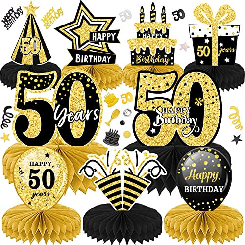 LWAIX 50. Geburtstag Männer Frauen 10Stk Geburtstag Dekoration Tischdeko Bienenwabe Mittelstück für Waben-Tischdekoration Party Zubehör Tischdekorationen Papier (50)